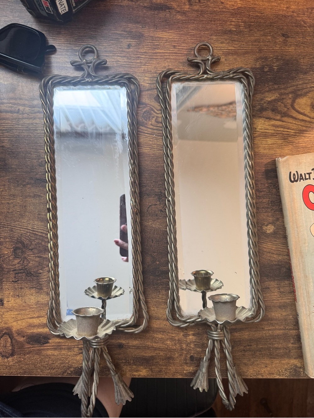 Vintage Home Interior Twisted Rope Wall Shelf Brass Mirror Set Of 2